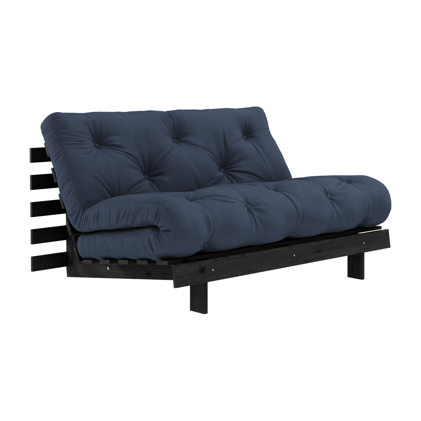 Sofá cama de pino lacado en negro y colchón azul marino140x200cm Karup Design