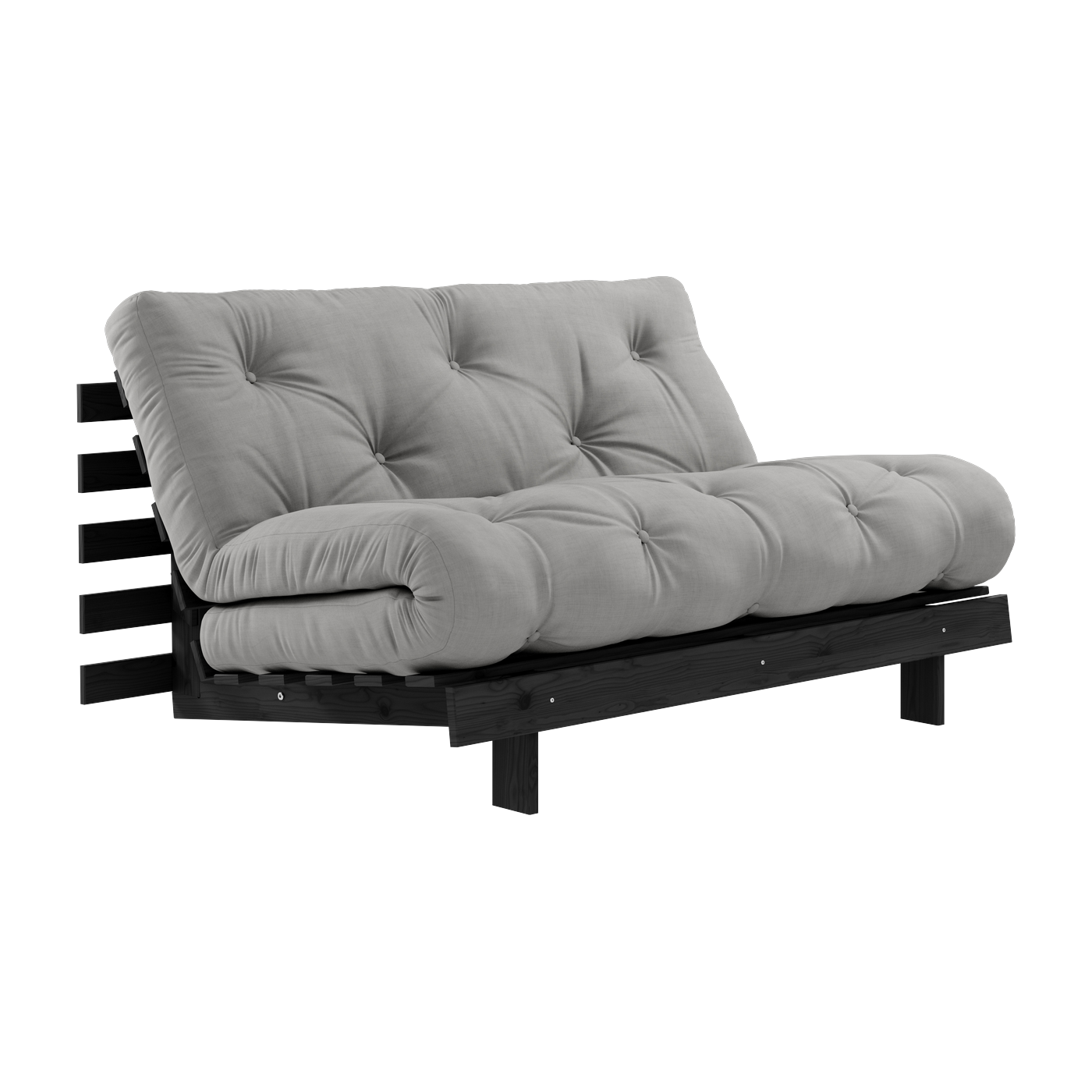 Roots Divano letto in pino nero laccato e materasso grigio 140x200 cm 140 - Karup Design