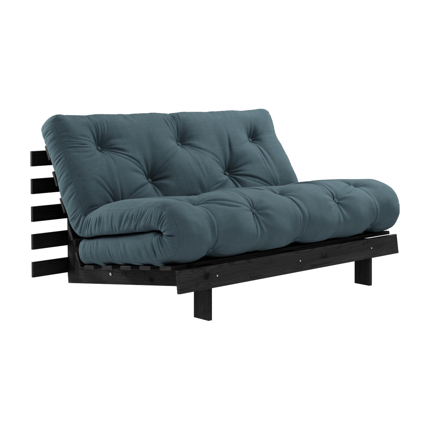 Roots Divano letto in legno laccato nero con materasso blu petrolio 140x200cm 140 - Karup Design