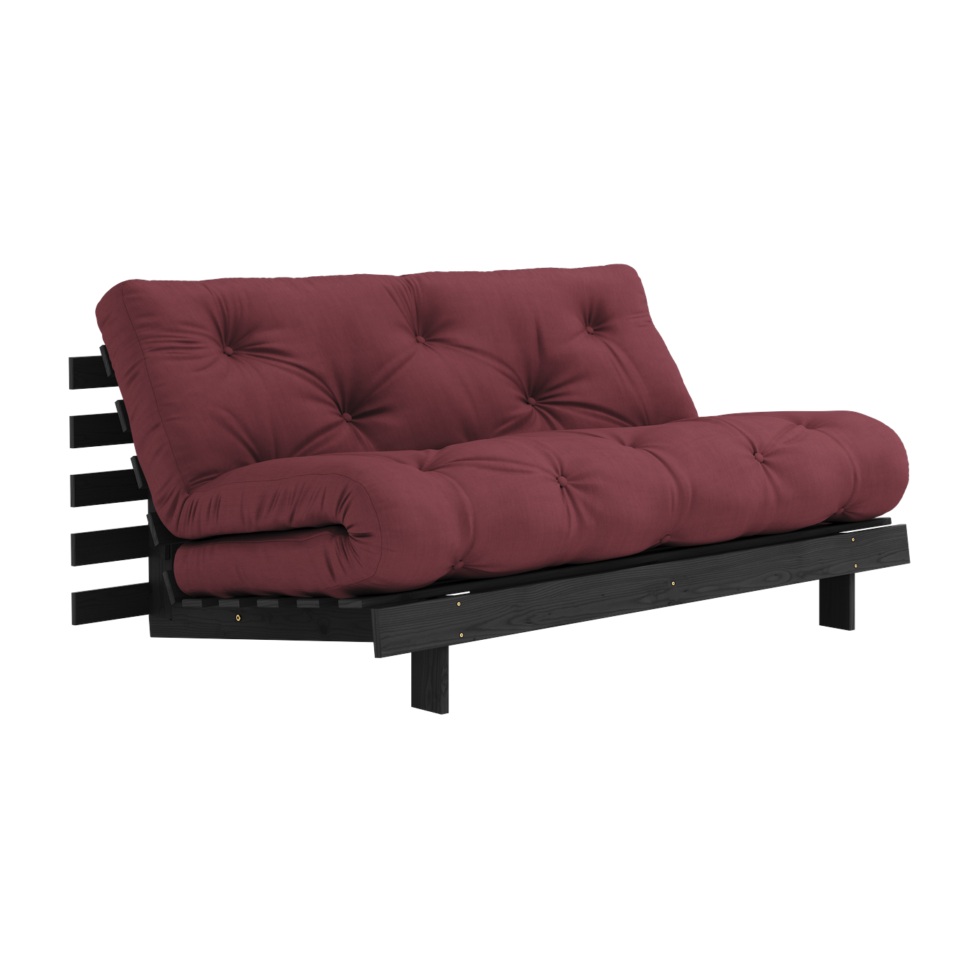 Roots Divano letto in legno di pino laccato nero con materasso bordeaux 160x200cm 160 - Karup Design