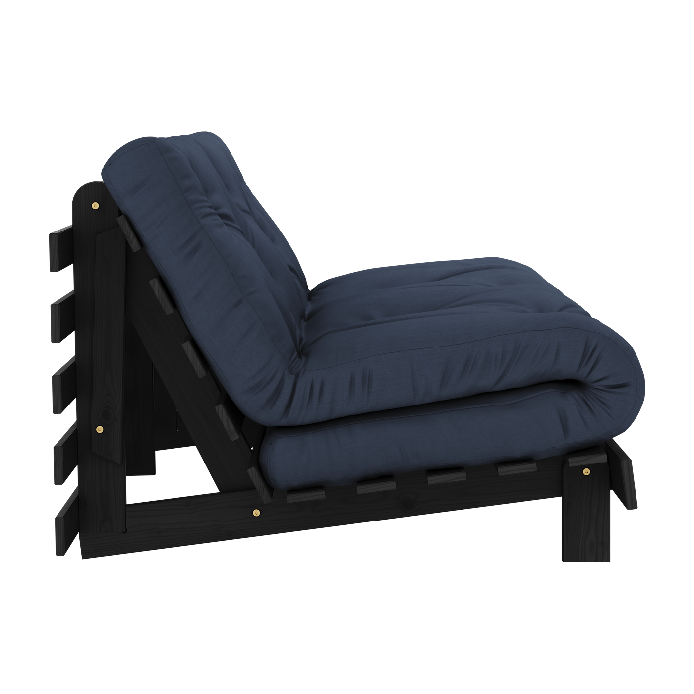 Black lacquered wood sofa bed with navy blue mattress 160x200cm Roots 160 - Karup Design