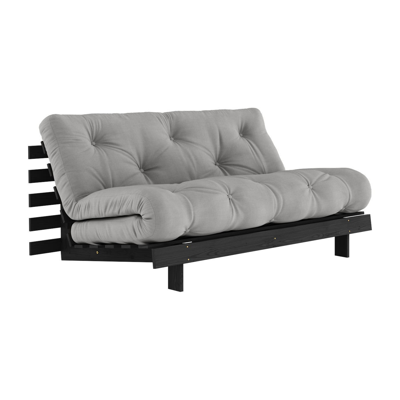 Roots Divano letto in legno di pino laccato nero e materasso grigio 160x200cm 160 - Karup Design