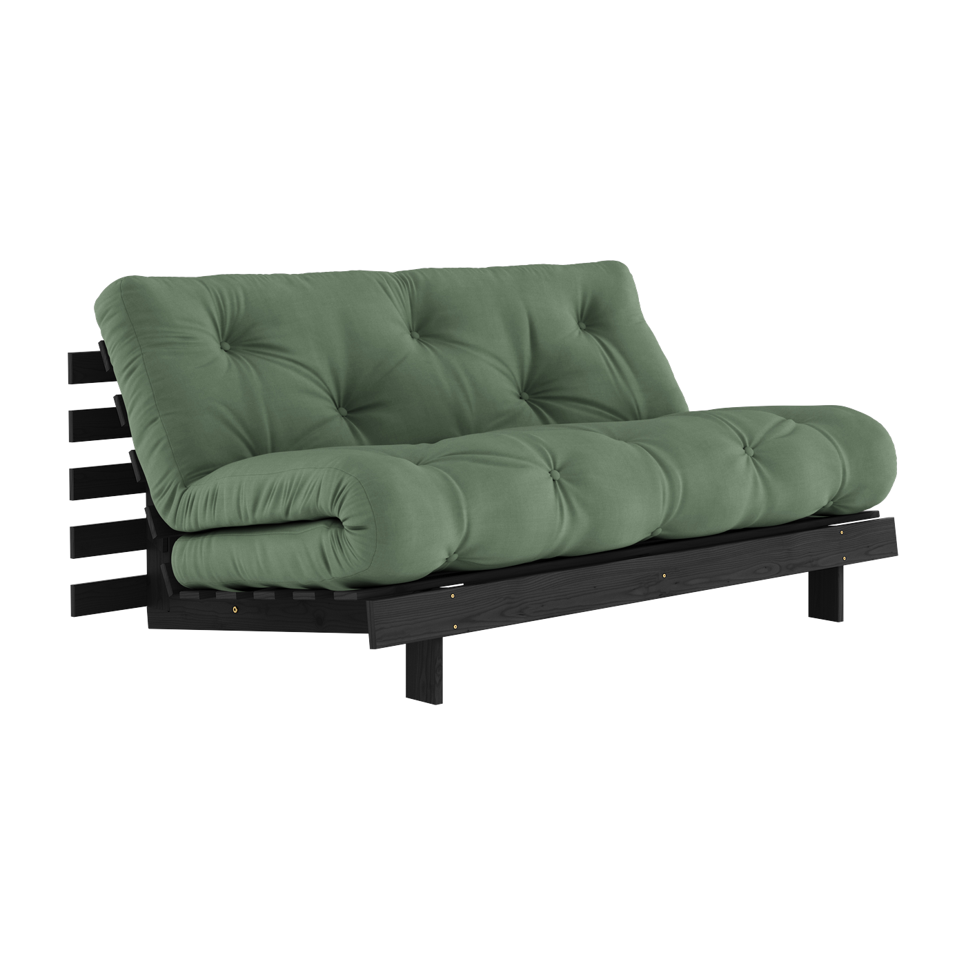 Roots Divano letto in legno laccato nero con materasso verde oliva 160x200cm 160 - Karup Design