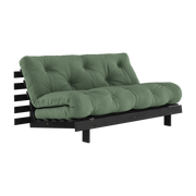 Canapé convertible en bois noir laqué et matelas vert olive 160x200cm Roots 160 - Karup Design