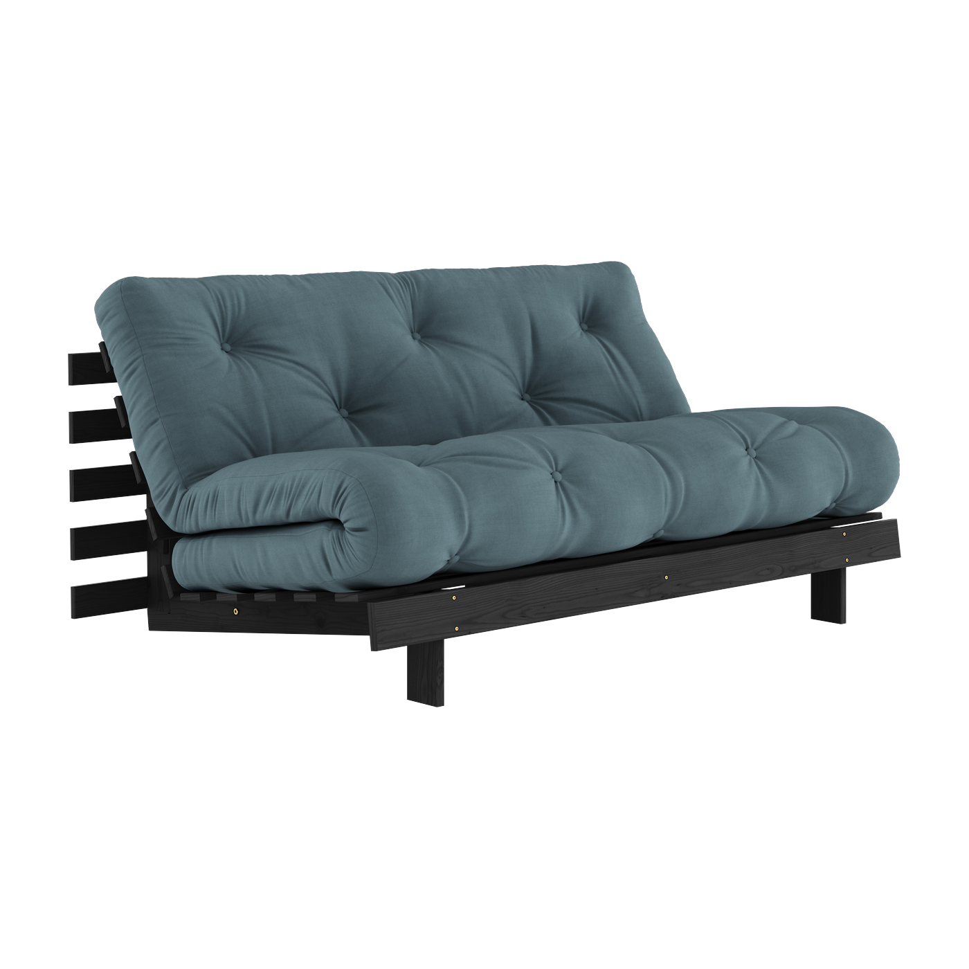 Roots Divano letto in legno laccato nero con materasso blu petrolio 160x200cm 160 - Karup Design