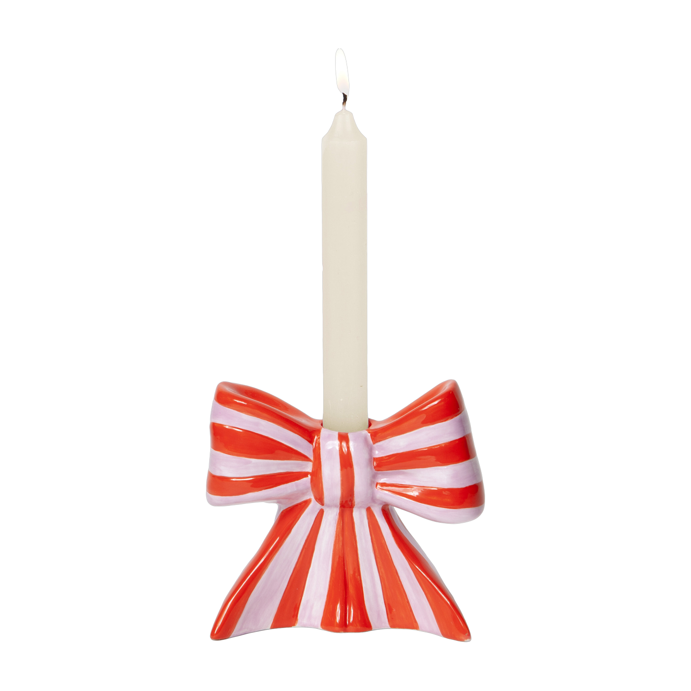 Kerzenhalter Knoten rot gestreift aus Keramik 12cm -. Doiy