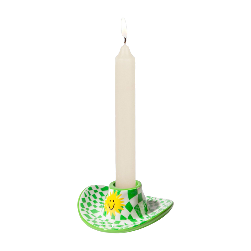 Portavelas de cerámica con sombrero de vaquero verde 10cm - Hecho a mano en Bélgica Doiy
