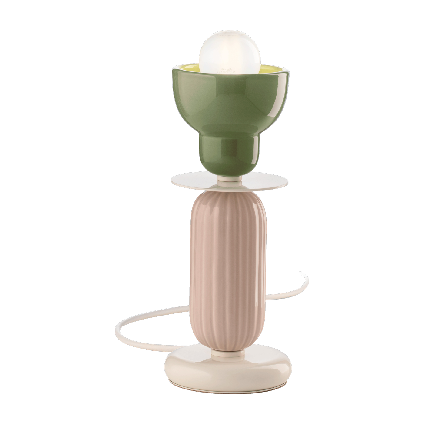 Lampe de table en céramique vert sauge et gris sable 12x29,5cm Berimbau - Ferroluce