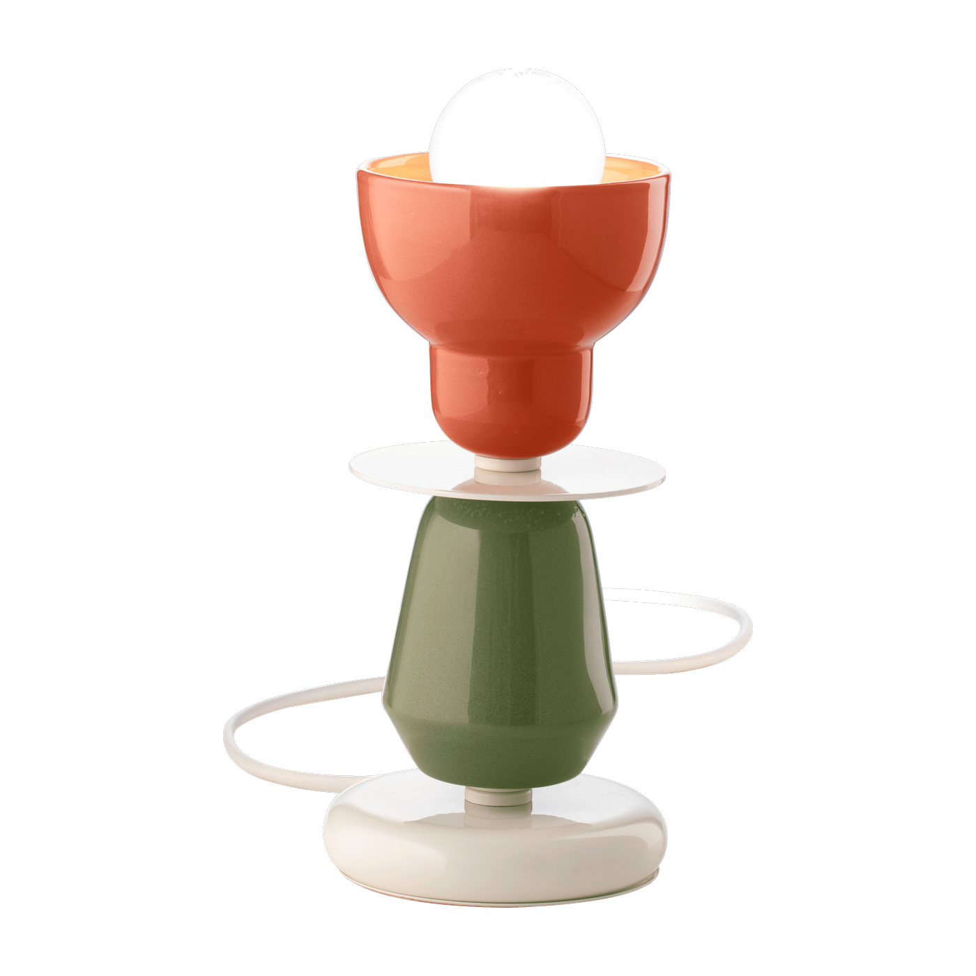 Lampe de table en céramique orange pokè et verte sauge 12x24cm Berimbau - Ferroluce
