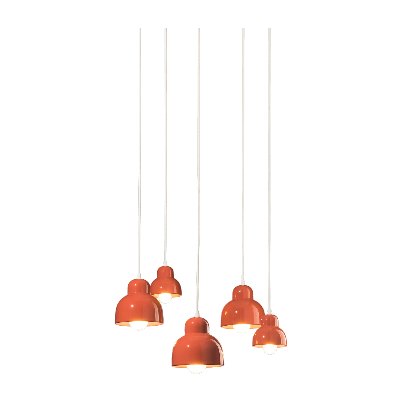 5-bulb ceramic pendant light pokè orange 15x16cm Berimbau - Ferroluce
