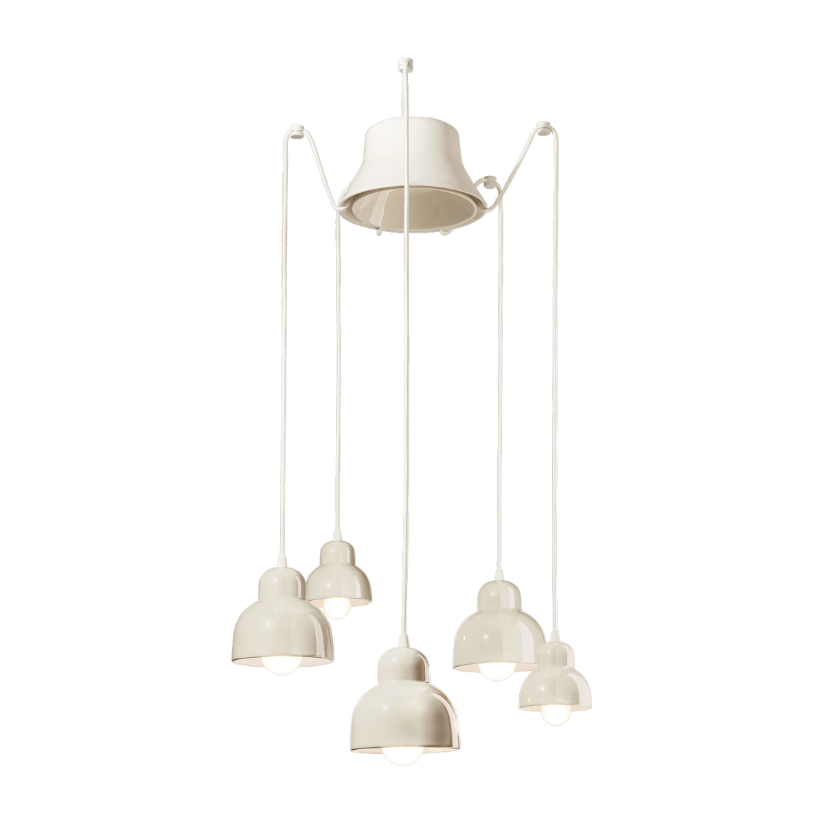 5-bulb cream ceramic pendant light 15x16cm Berimbau - Ferroluce