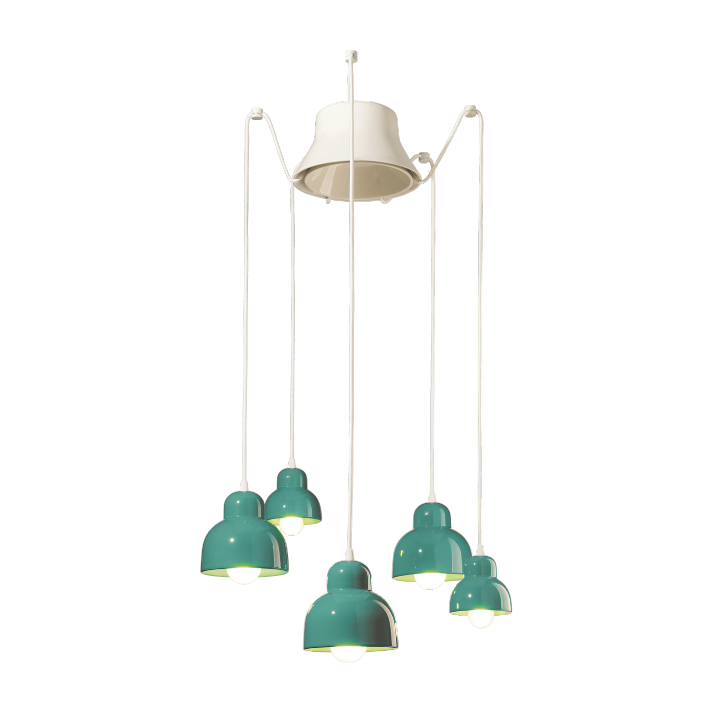 Turquoise ceramic 5-bulb pendant light 15x16cm Berimbau - Ferroluce