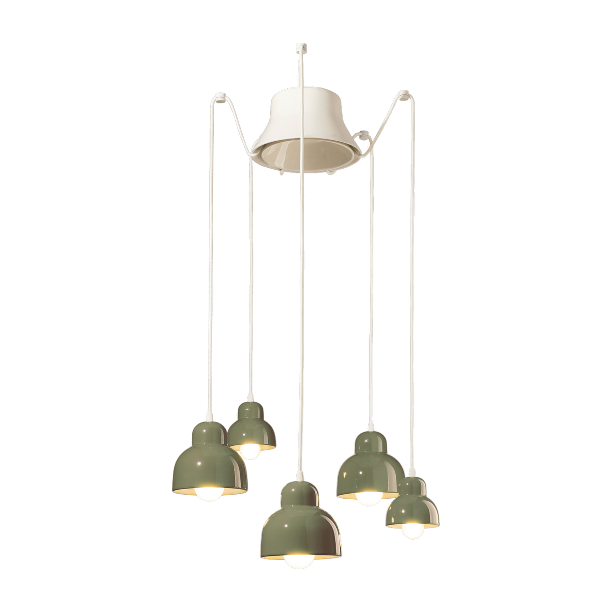 Hanging lamp 5 bulbs ceramic sage green 15x16cm Berimbau - Ferroluce