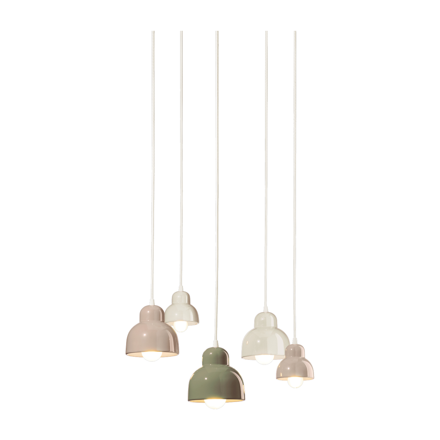 Lámpara colgante de cerámica verde, crema y gris arena de 5 bombillas 15x16cm Berimbau - Ferroluce