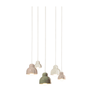 5-bulb ceramic pendant light green, cream and sand grey 15x16cm Berimbau - Ferroluce