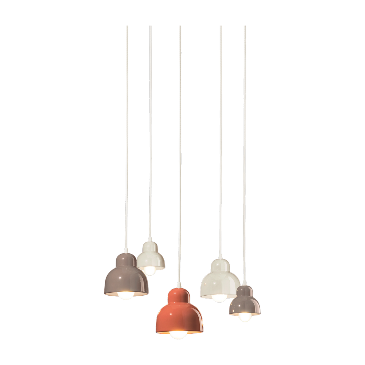 moka Lámpara colgante de 5 bombillas en cerámica naranja, crema y marrón 15x16cm Berimbau - Ferroluce