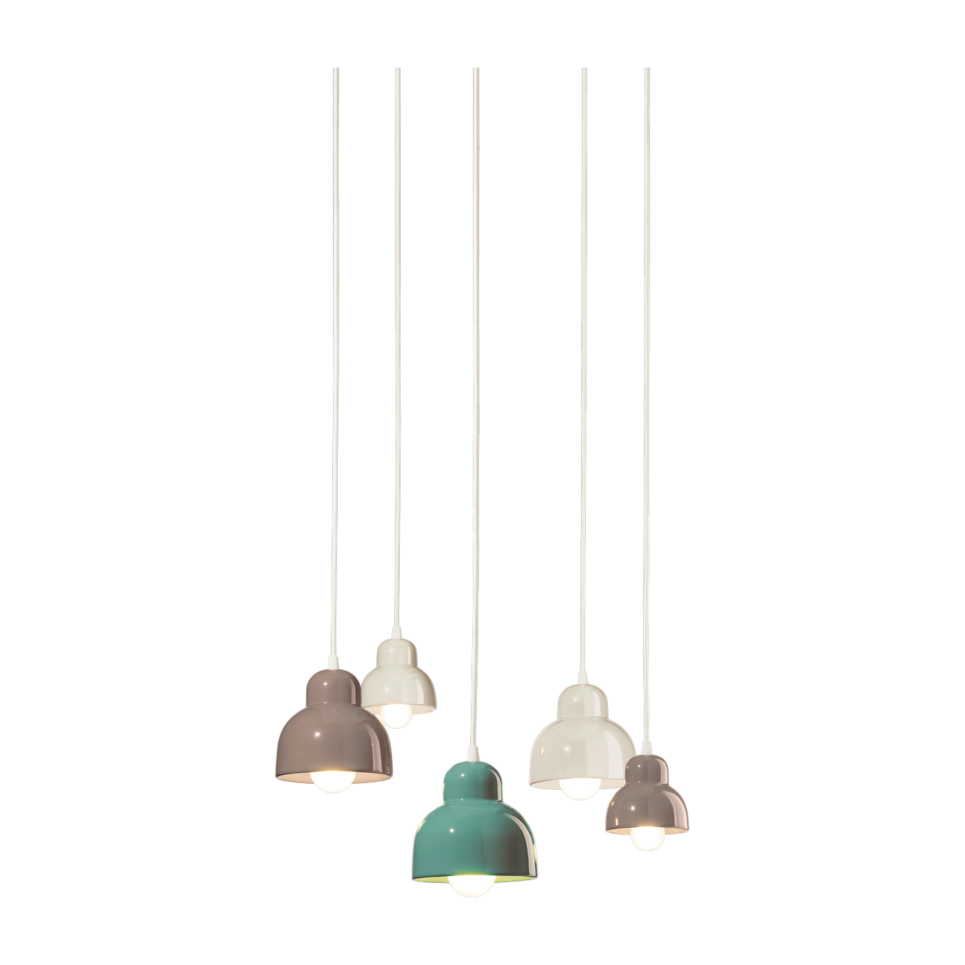 moka Lámpara colgante de 5 bombillas en cerámica turquesa, crema y marrón 15x16cm Berimbau - Ferroluce