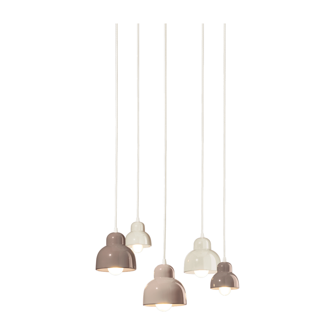 moka Lámpara colgante de 5 bombillas en cerámica gris arena, crema y marrón 15x16cm Berimbau - Ferroluce