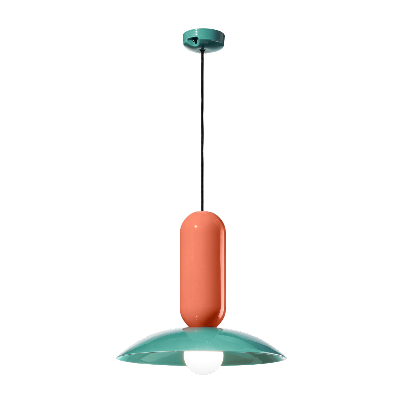 Lámpara colgante de cerámica pokè turquesa y naranja 40x36cm Pau - Pau, Francia Ferroluce