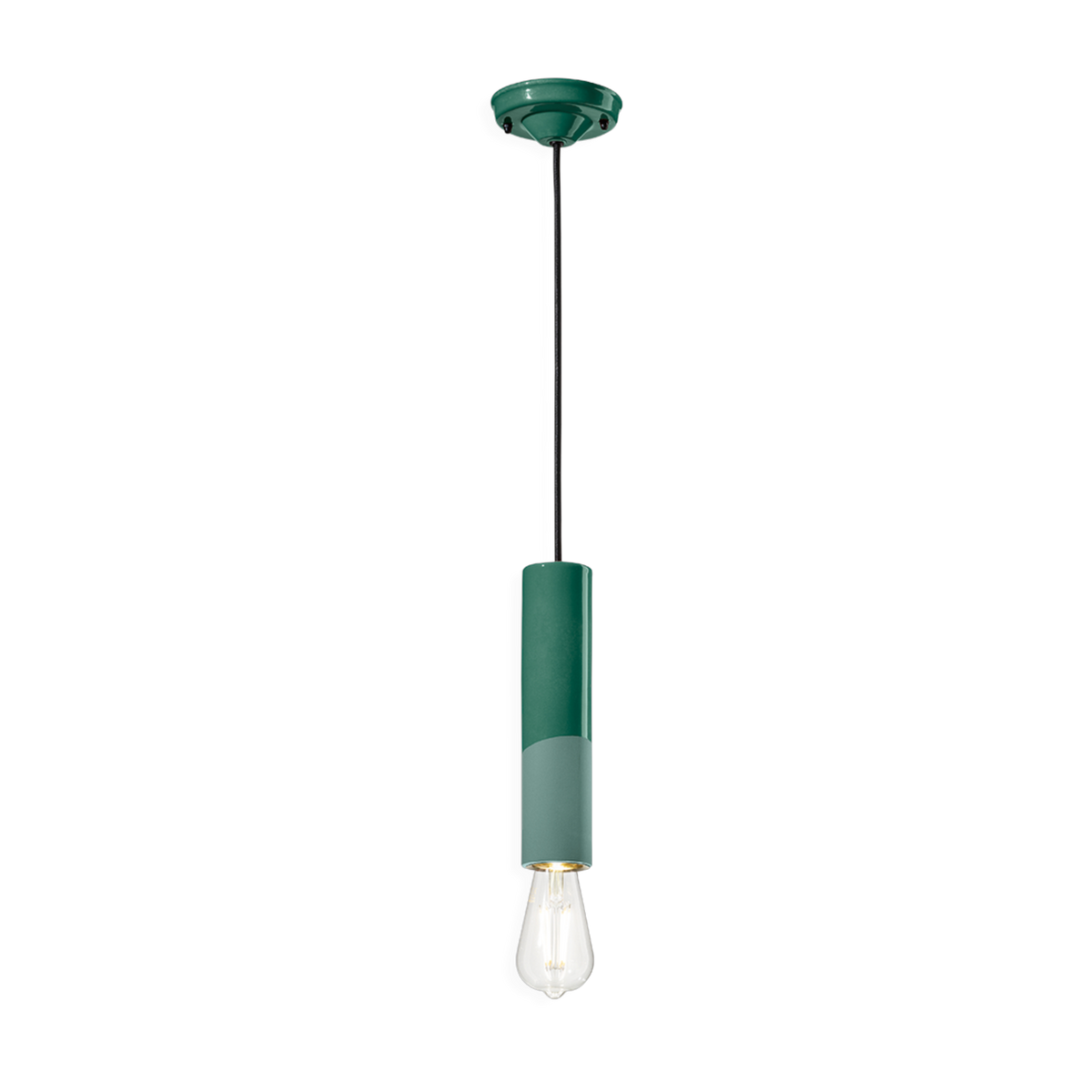 Bottle-green ceramic suspension lamp 5. 5x25cm PI - Ferroluce