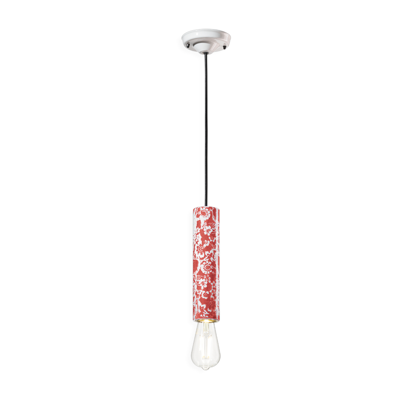 Red ming ceramic pendant lamp 5. 5x25cm PI - Ferroluce