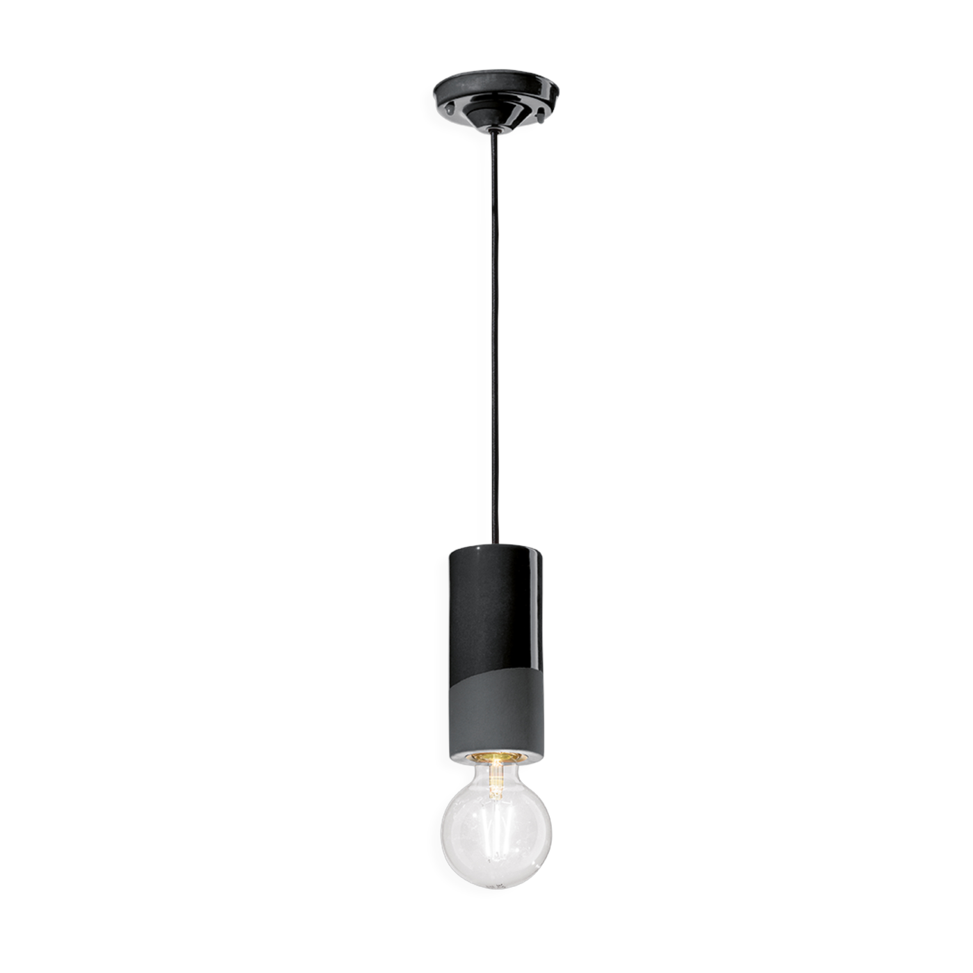 Black ceramic pendant charbon 8x18cm PI - Ferroluce