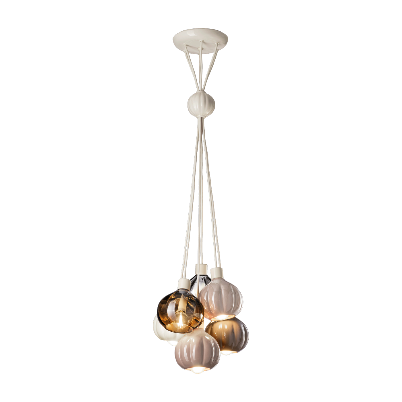 Colgante de 6 luces en vidrio y cerámica gris, marrón y crema 13x14cm Afoxé - Ferroluce