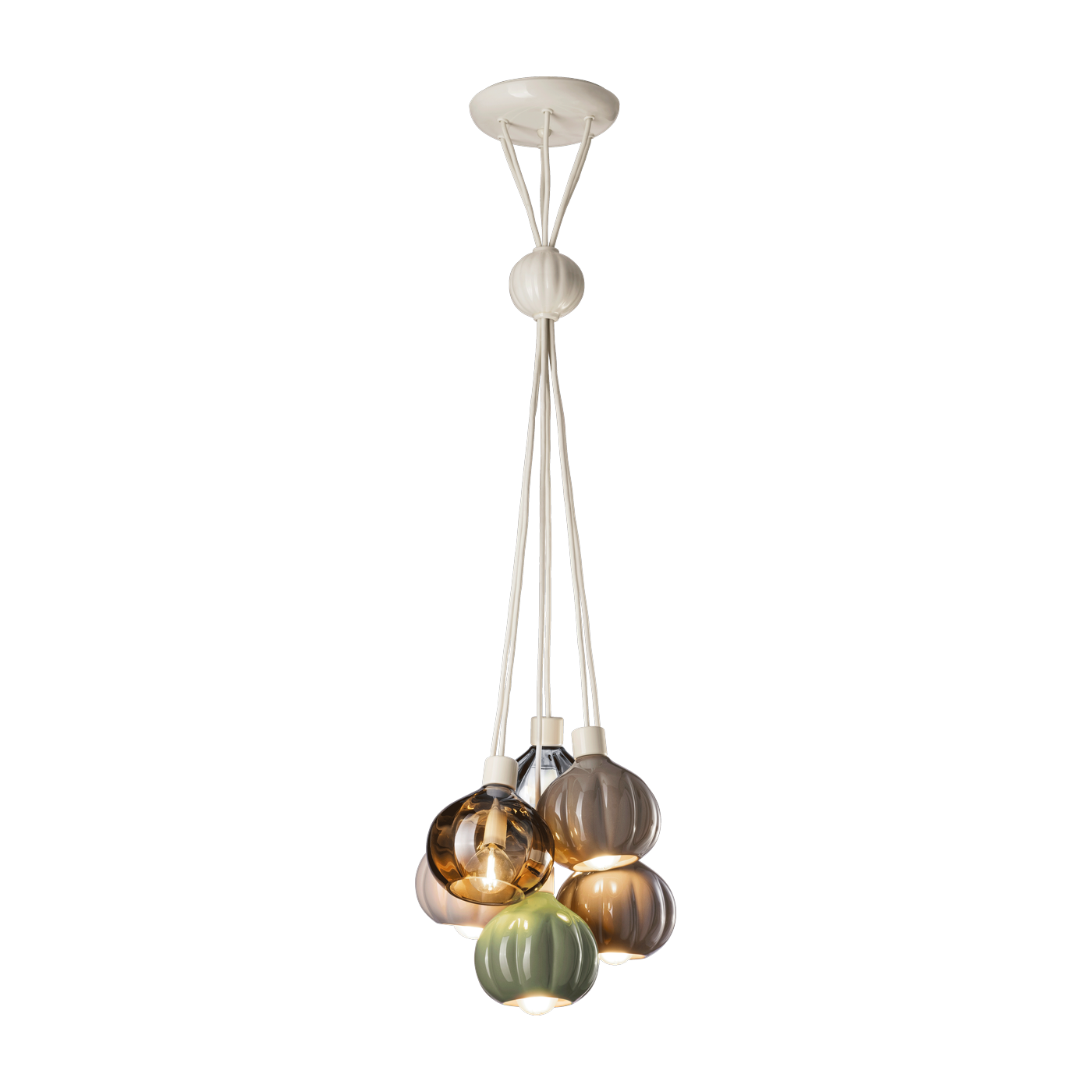 Lámpara colgante de cerámica gris, marrón y verde de 6 luces 13x14cm Afoxé - Ferroluce