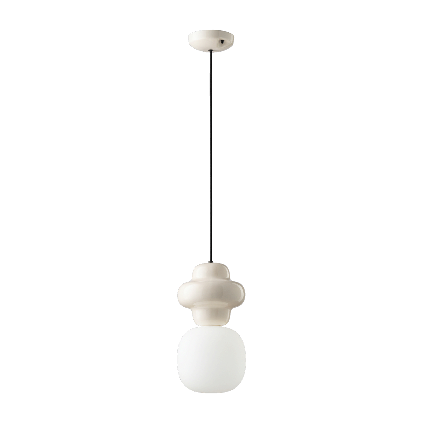 Lámpara colgante de vidrio opalino y cerámica crema 17x32cm Copacabana - Ferroluce