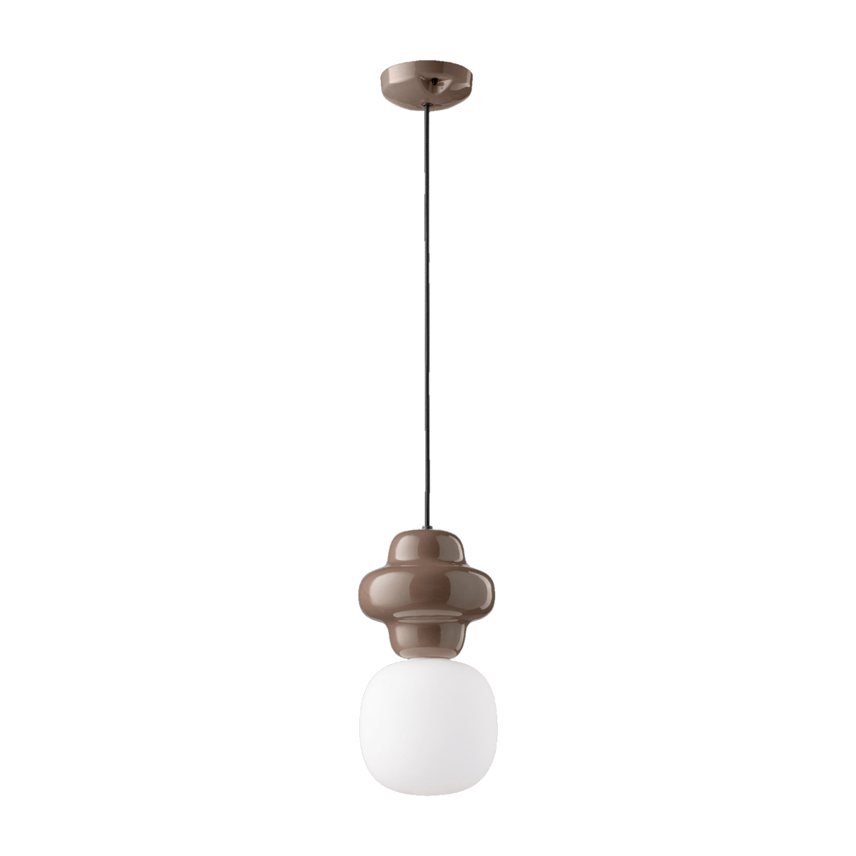 moka Lámpara de suspensión en vidrio opalino y cerámica marrón 17x32cm Copacabana - Ferroluce