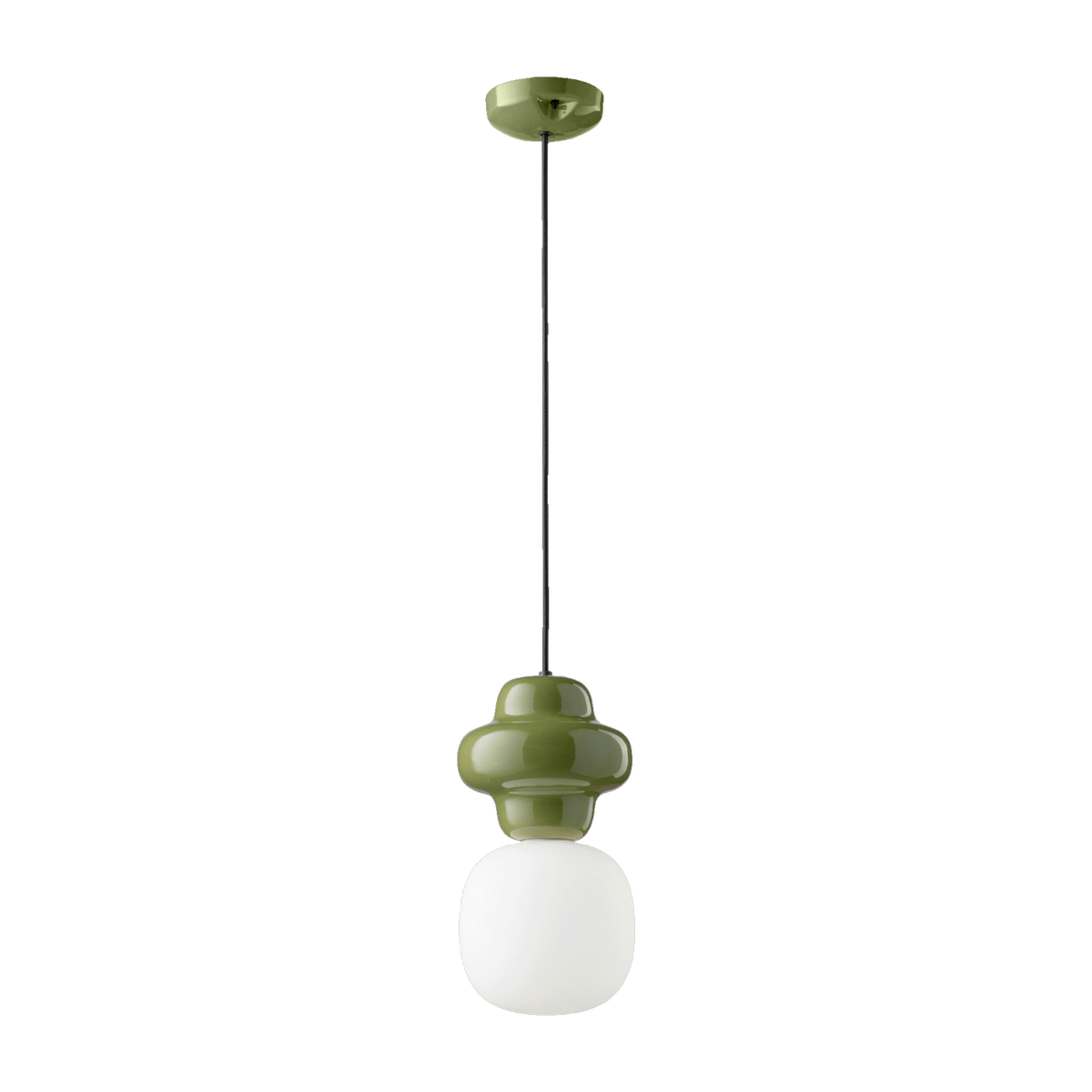 Lámpara colgante Copacabana de 17x32cm de vidrio opalino y cerámica verde salvia - Ferroluce