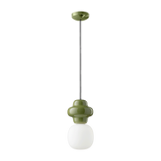 17x32cm Copacabana opaline glass and sage green ceramic pendant - Ferroluce