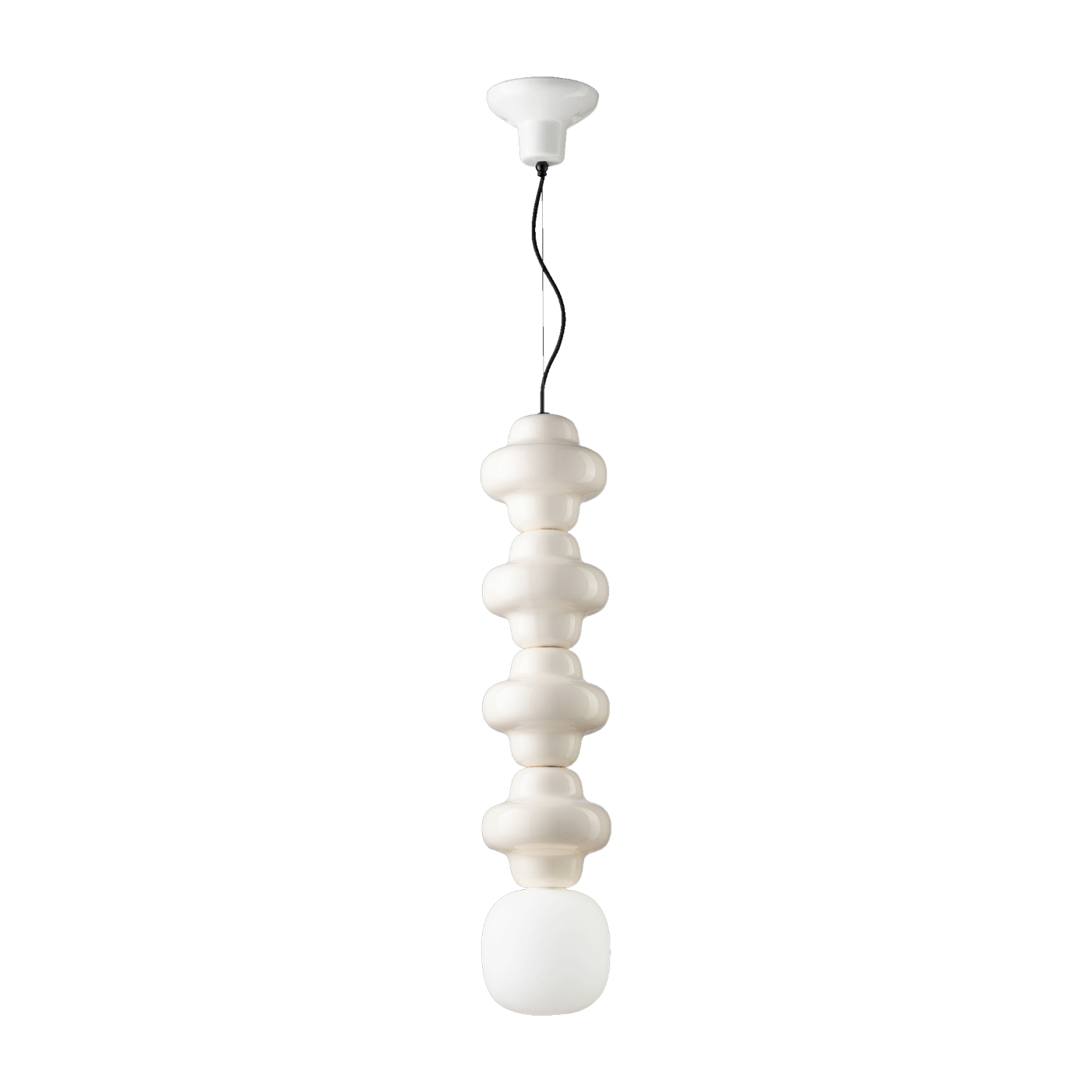 Lámpara colgante en cristal opalino y cerámica crema 17x80cm Copacabana - Ferroluce