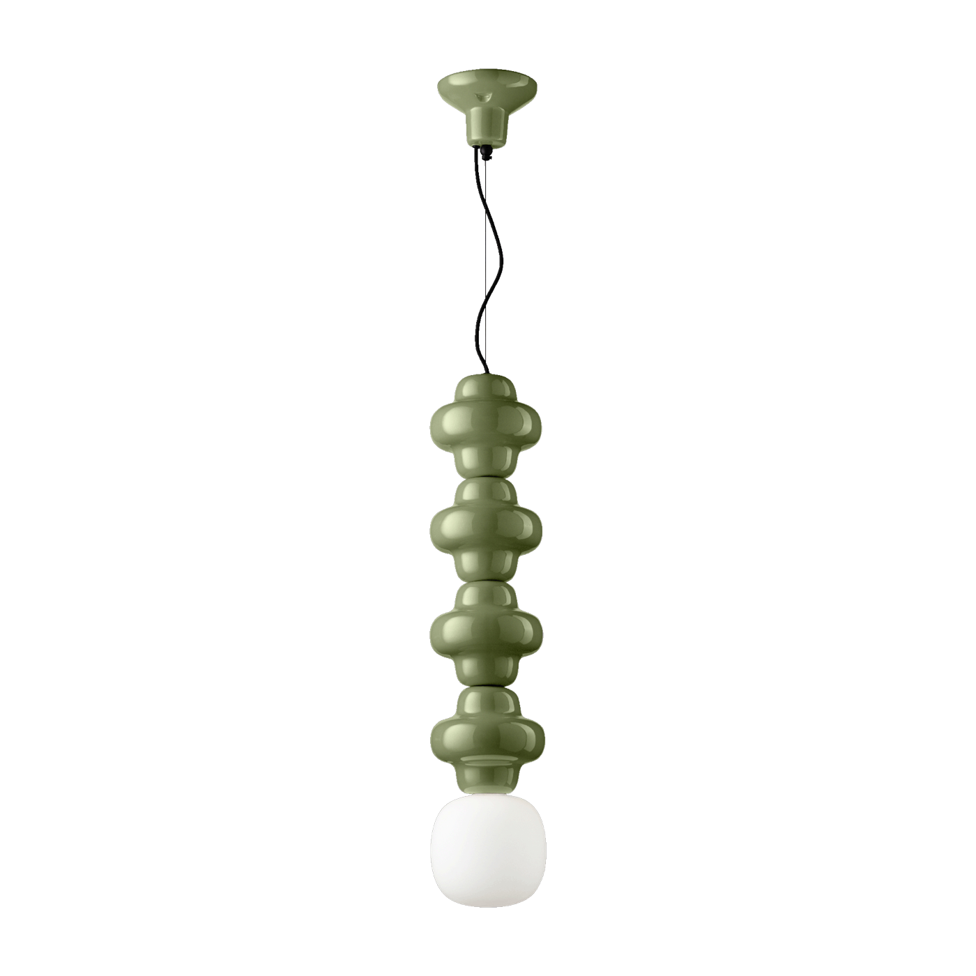 Lámpara colgante en vidrio opalino y cerámica verde salvia 17x80cm Copacabana - Ferroluce