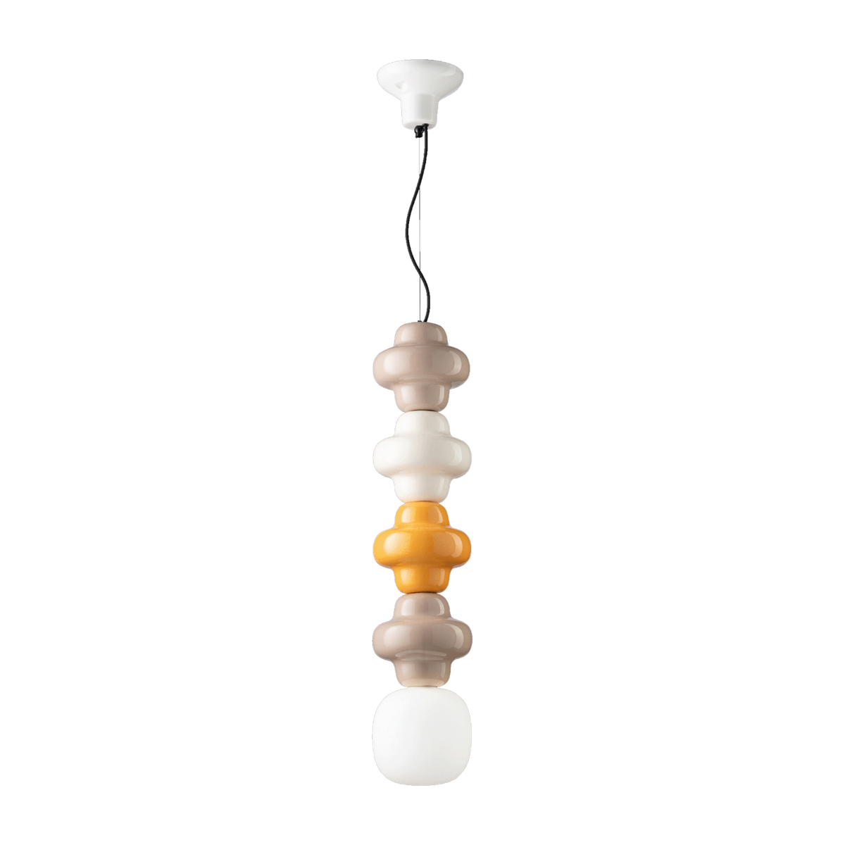 Lámpara colgante de vidrio opalino y cerámica gris, crema y amarilla 17x80cm Copacabana - Ferroluce