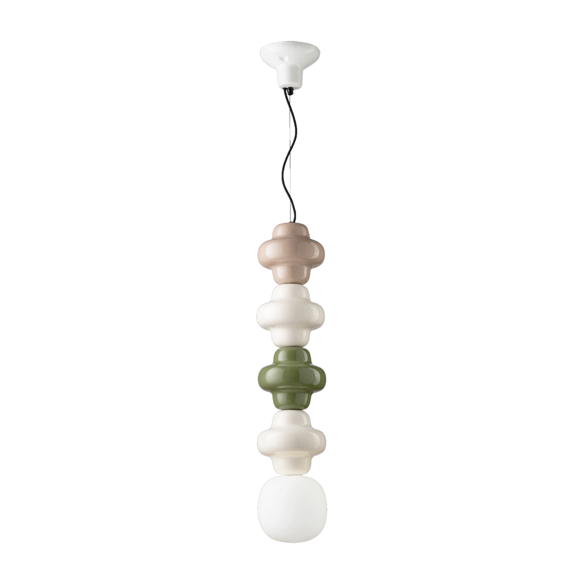 Lámpara colgante de vidrio opalino y cerámica gris, crema y verde 17x80cm Copacabana - Ferroluce