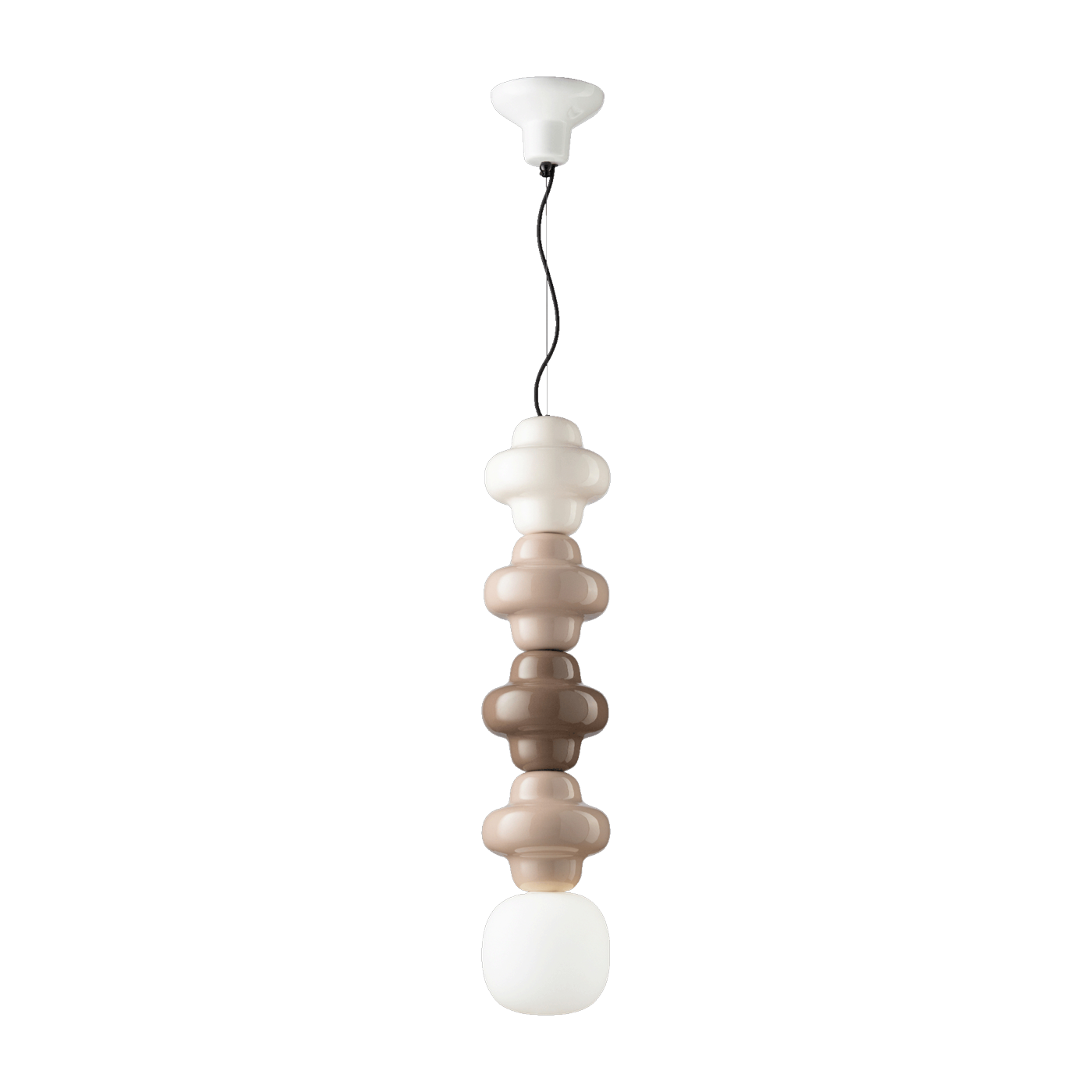 Lámpara colgante en vidrio opalino y cerámica gris, crema y marrón 17x80cm Copacabana - Ferroluce