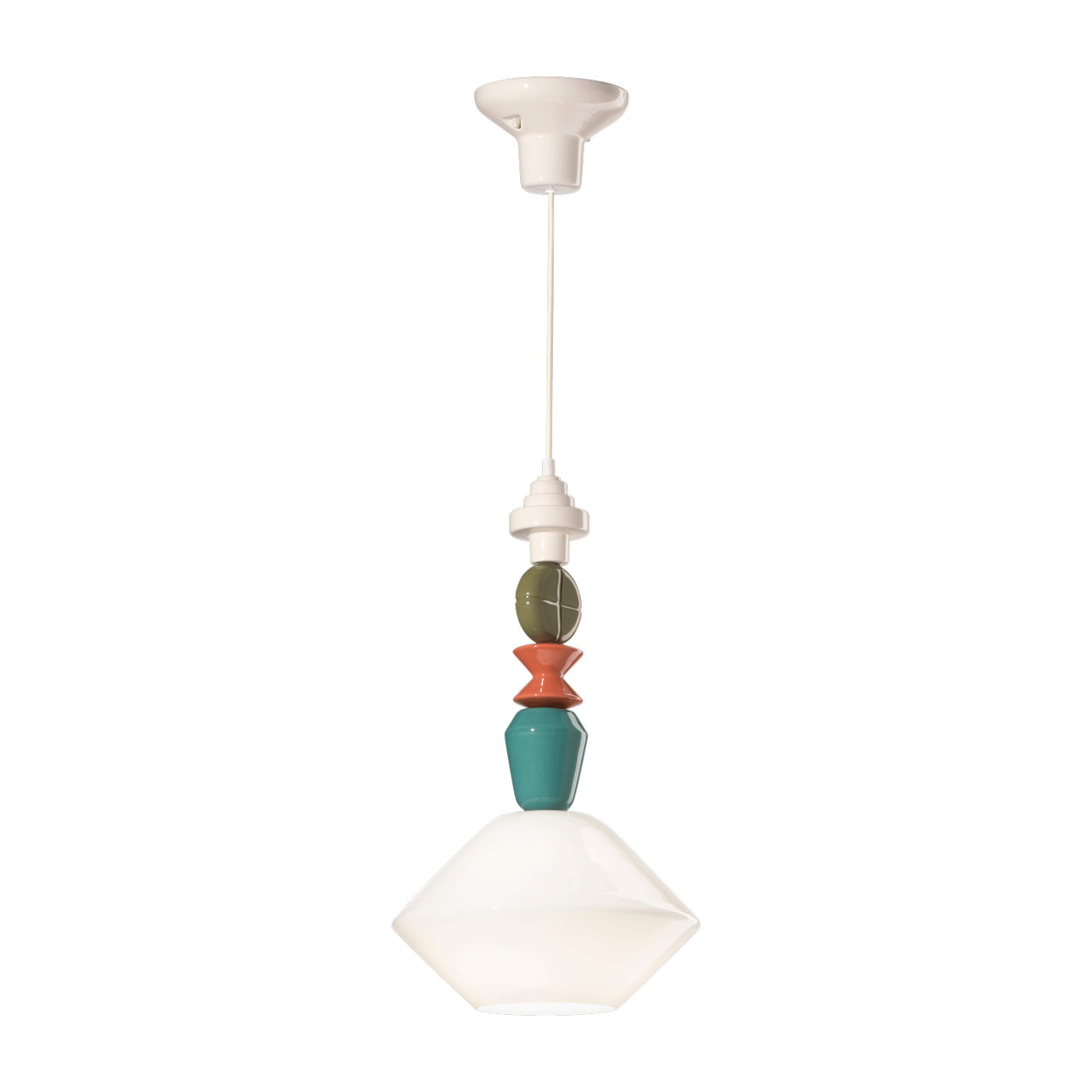 Milk-white ceramic and glass pendant 31x56cm Lariat - Ferroluce