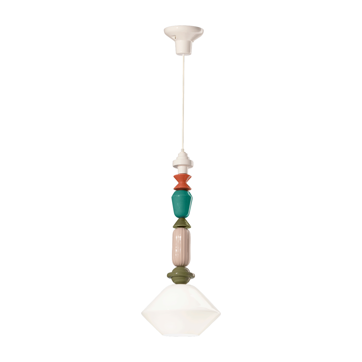 Milk white ceramic and glass pendant lamp 31x70cm Lariat - Ferroluce