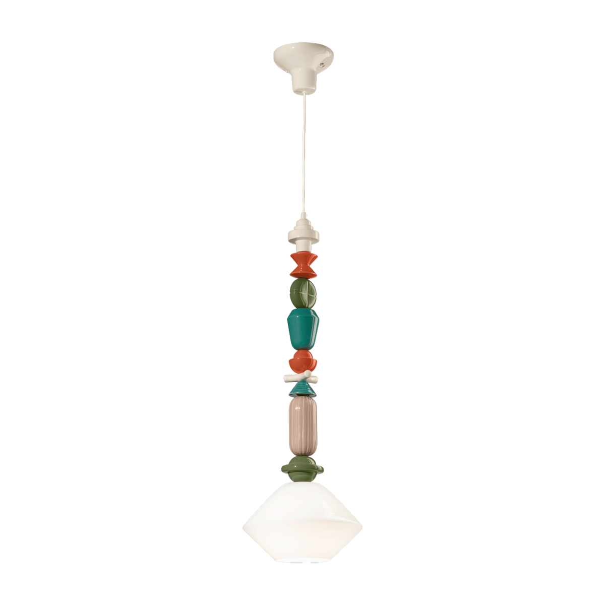 Milk-white ceramic and glass pendant 31x87cm Lariat - Ferroluce