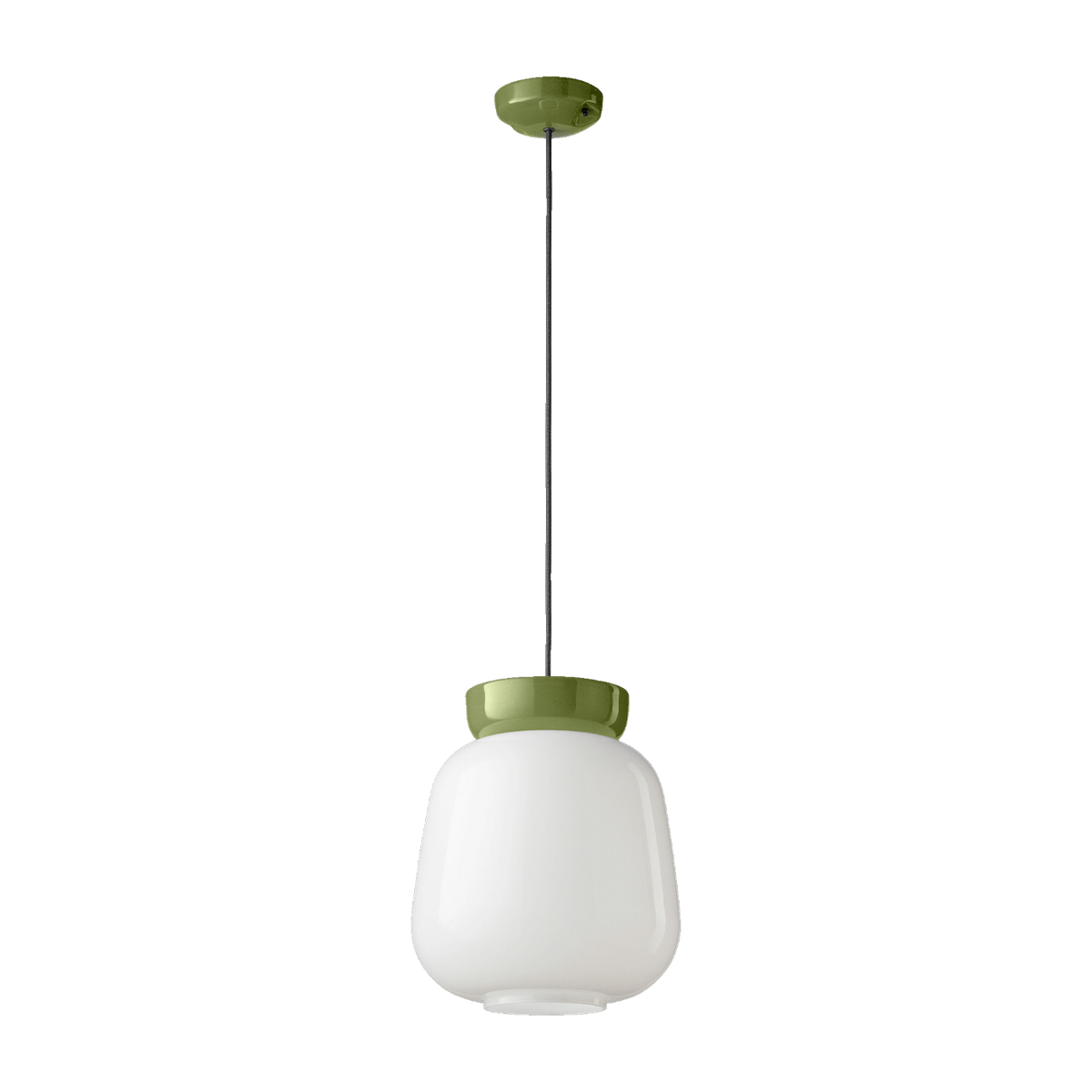 Hanging lamp in milk-white glass and sage-green ceramic 29x34cm Corcovado - Ferroluce
