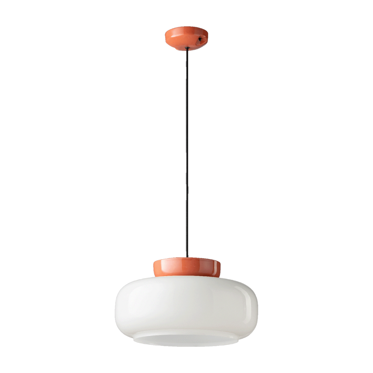 Hanging lamp in milk white glass and orange pokè ceramic 37x20cm Maracanà - Ferroluce