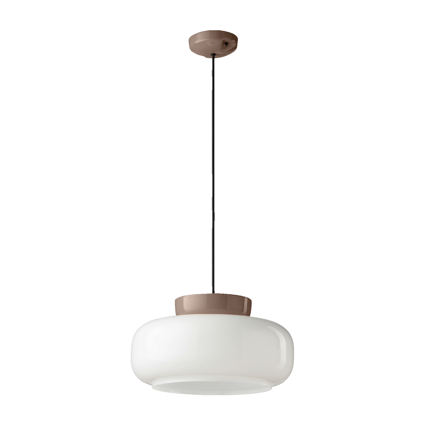 Milk-white glass and brown ceramic pendant moka 37x20cm Maracanà - Ferroluce