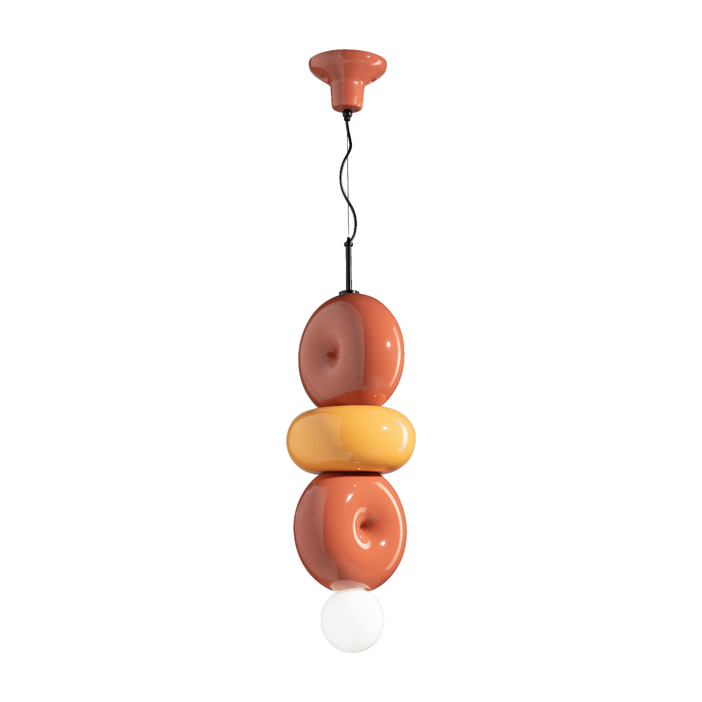 3-element ceramic suspension lamp orange pokè and yellow 25x60cm Bumbum - Ferroluce