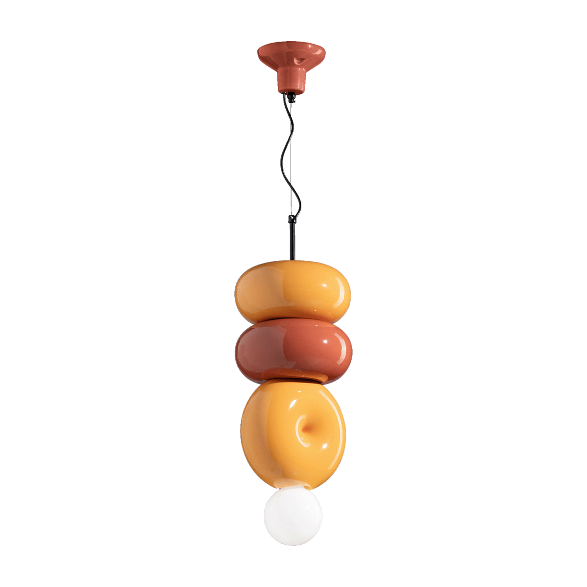 3-element yellow and orange pokè ceramic pendant lamp 25x50cm Bumbum - Ferroluce