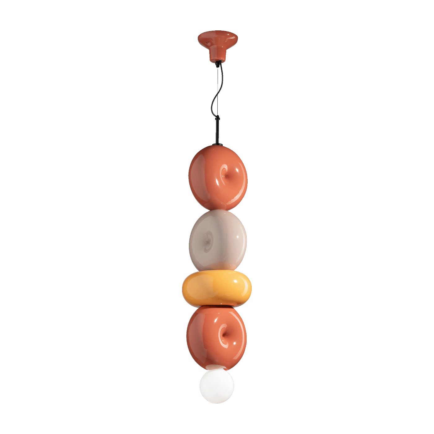 4-element ceramic suspension lamp in pokè orange, sand grey and yellow 25x85cm Bumbum - Ferroluce