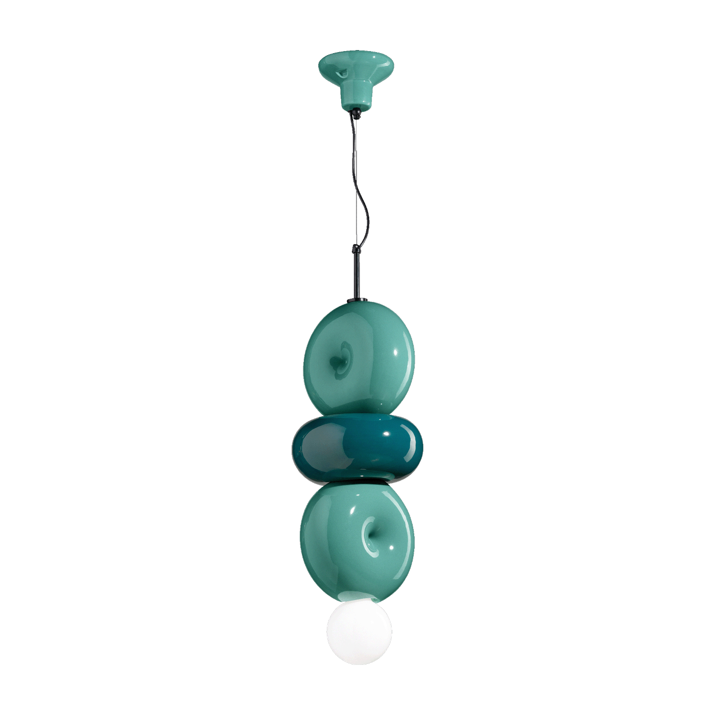 Hanging lamp 3 elements in turquoise and petrol green ceramic 25x60cm Bumbum - Ferroluce