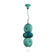 Hanging lamp 3 elements in turquoise and petrol green ceramic 25x60cm Bumbum - Ferroluce