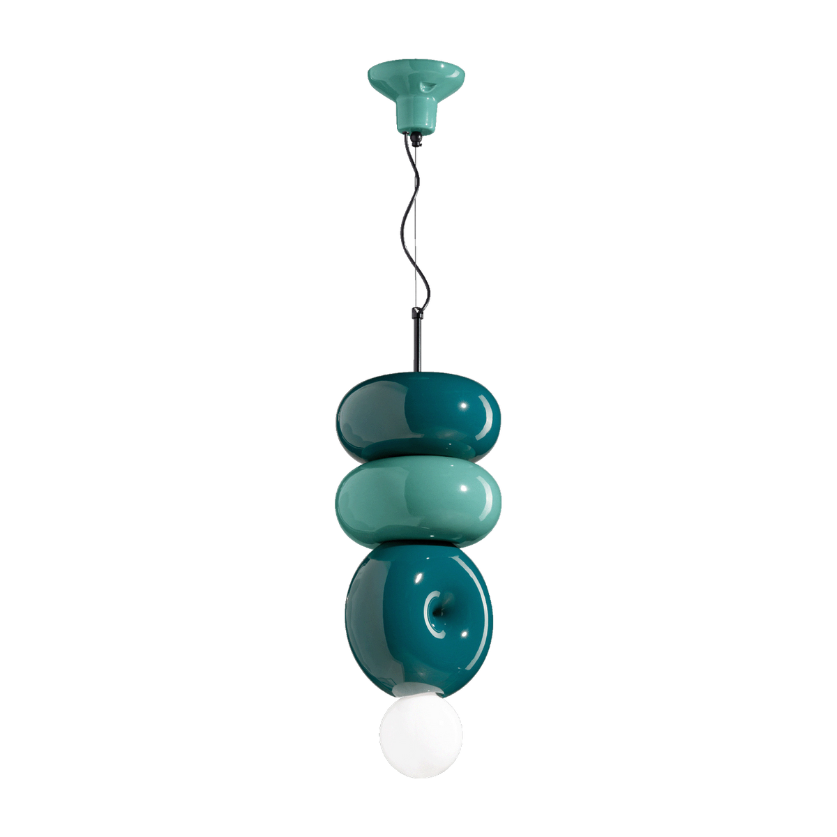 Turquoise and petroleum green ceramic 3-element pendant lamp 25x50cm Bumbum - Ferroluce