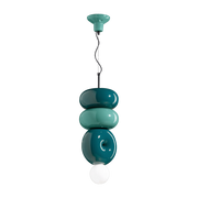 Turquoise and petroleum green ceramic 3-element pendant lamp 25x50cm Bumbum - Ferroluce